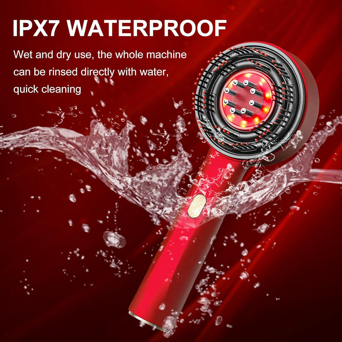 Electric Scalp Massager with Red Light, Hair Massager Brush with Oil Applicator, IPX7 Waterproof Cordless Head Scratcher, 3 Modes for Scalp Care &amp; Hair Growth(Red）