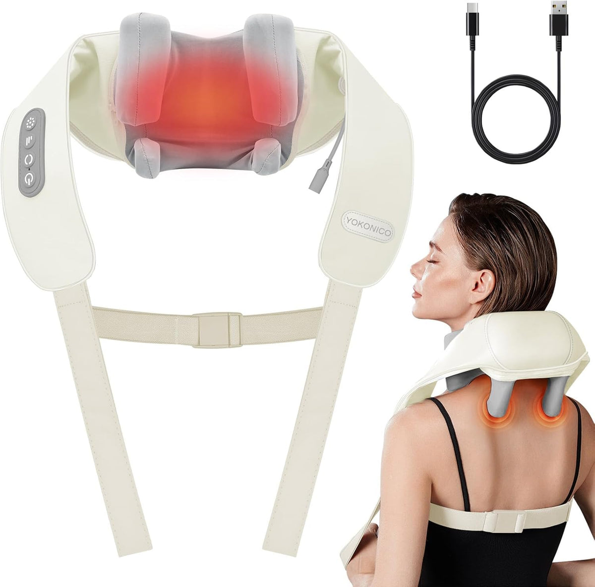 Neck Massage with Heat – Cordless Rechargeable Comfort Massager with 6 Rotating Nodes, Adjustable Speeds for Neck, Back, Shoulders, Legs &amp; Feet – Home, Office or Travel Use