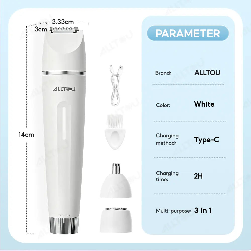 Alltou 3-In-1 Bikini Trimmer for Women, Electric Shaver &amp; Body Hair Remover, Rechargeable Hair Removal Tool with Replaceable Heads for Pubic Hair, Bikini Area, Face, Underarms and Legs,Dorm Essentials Tiktokshopbacktoschool