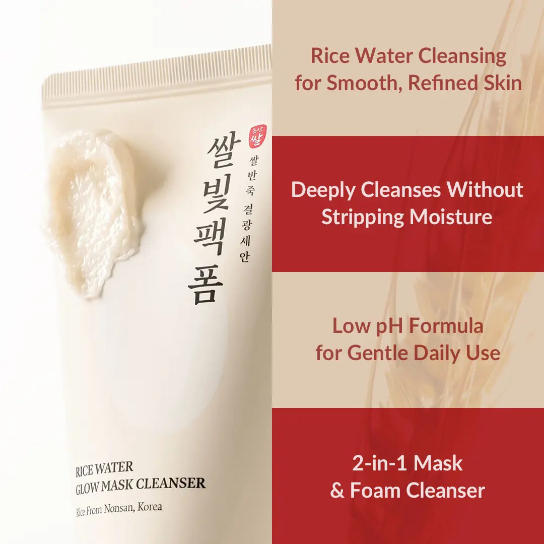 MIZON Rice Water Glow Mask Cleanser, 2-In-1 Face Wash and Mask with Rice Seed Water, Niacinamide, Ceramide NP, Squalane, and Shea Butter for Hydrating and Glass Skin, 5.07 Fl Oz