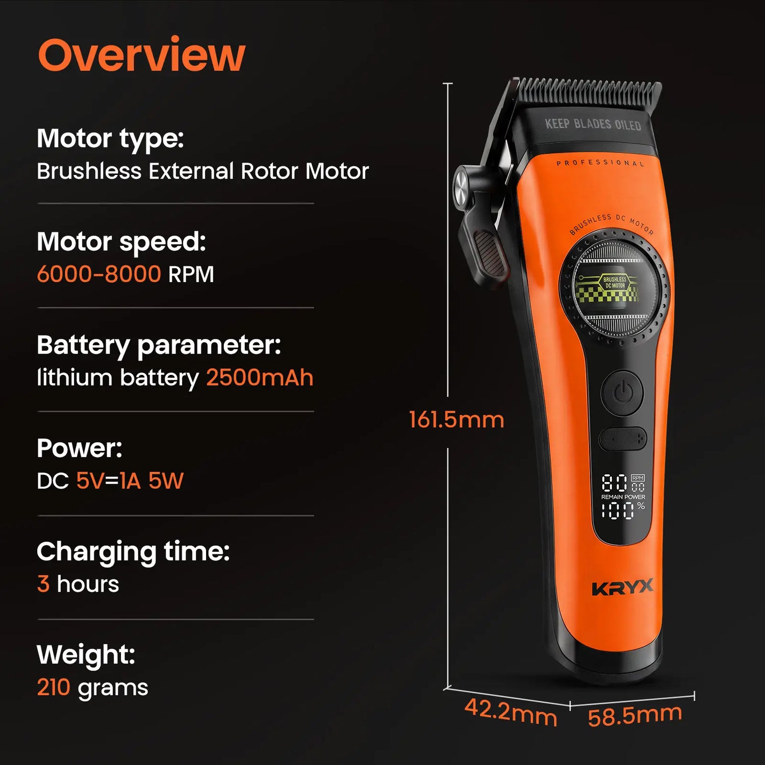 Professional Hair Clippers for Men Outer-Rotor Motor Hair Trimmer Dlc-Blade Barber Clipper for Hair Cutting Cordless Electric Clippers Hair Cutter