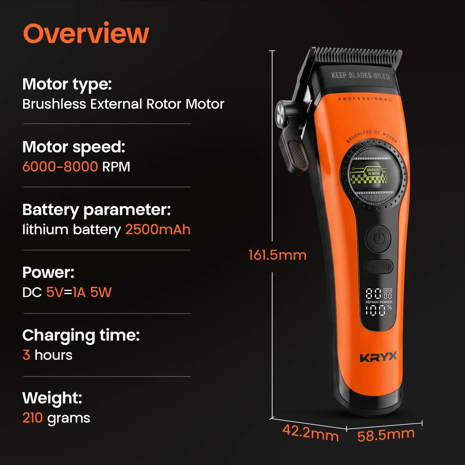 Professional Hair Clippers for Men Outer-Rotor Motor Hair Trimmer Dlc-Blade Barber Clipper for Hair Cutting Cordless Electric Clippers Hair Cutter