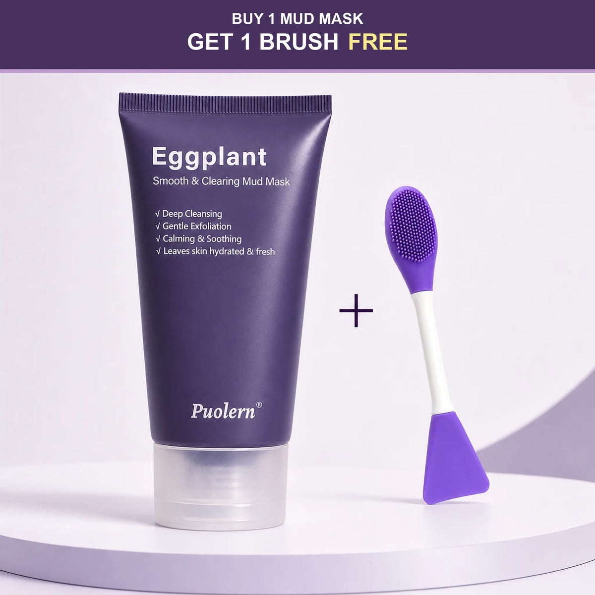 [ Puolern ] Smooth &amp; Clearing Eggplant Clay Mask, Deep Cleansing Face Care with Kaolin, Centella &amp; Hyaluronic Acid, 80 G