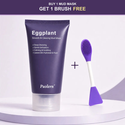 [ Puolern ] Smooth &amp; Clearing Eggplant Clay Mask, Deep Cleansing Face Care with Kaolin, Centella &amp; Hyaluronic Acid, 80 G