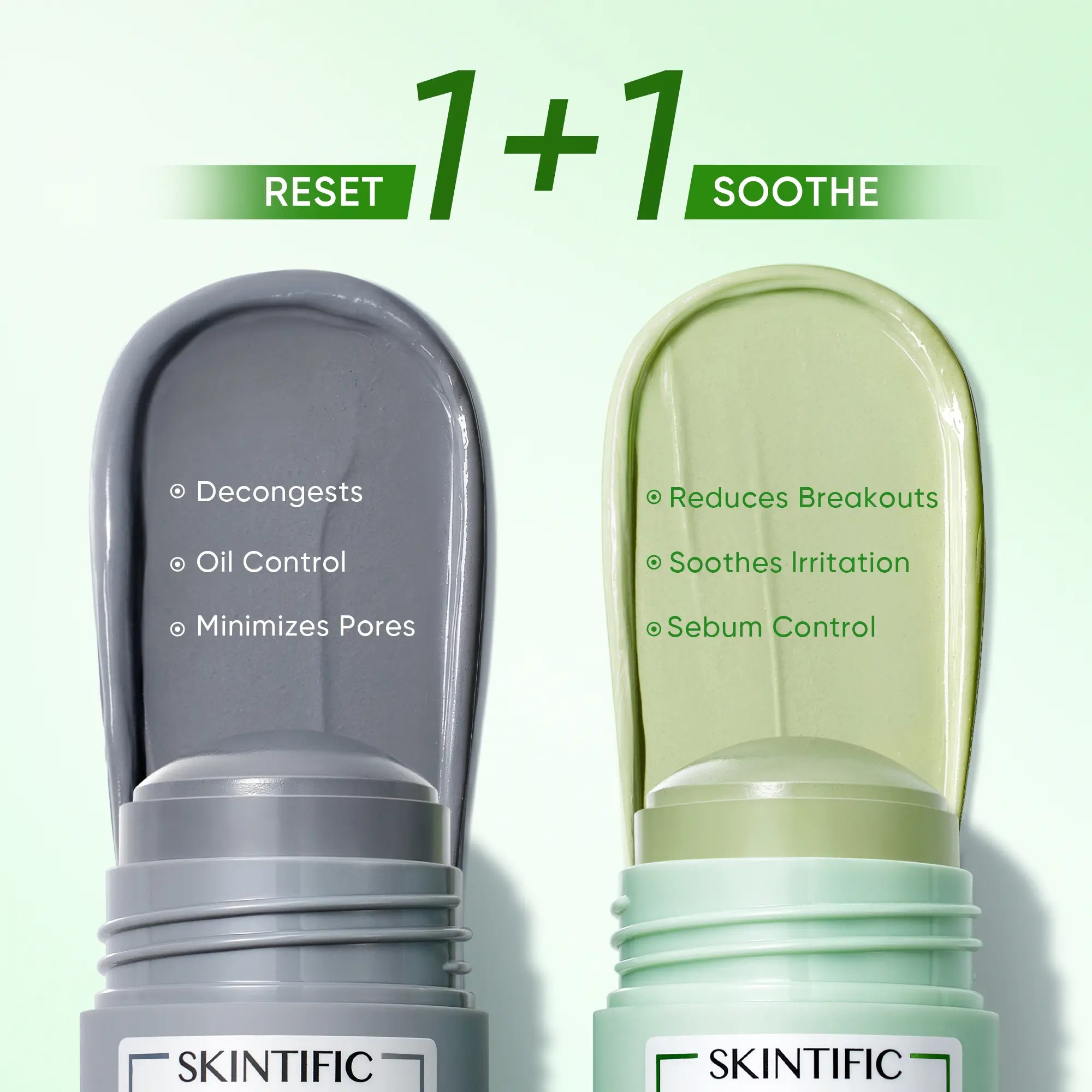 SKINTIFIC Mugwort &amp; Volcano Clay Stick Twin Combo - Glycolic Acid &amp; Salicylic Acid Exfoliating Duo - Gentle Non-Drying Clay Mask Sticks