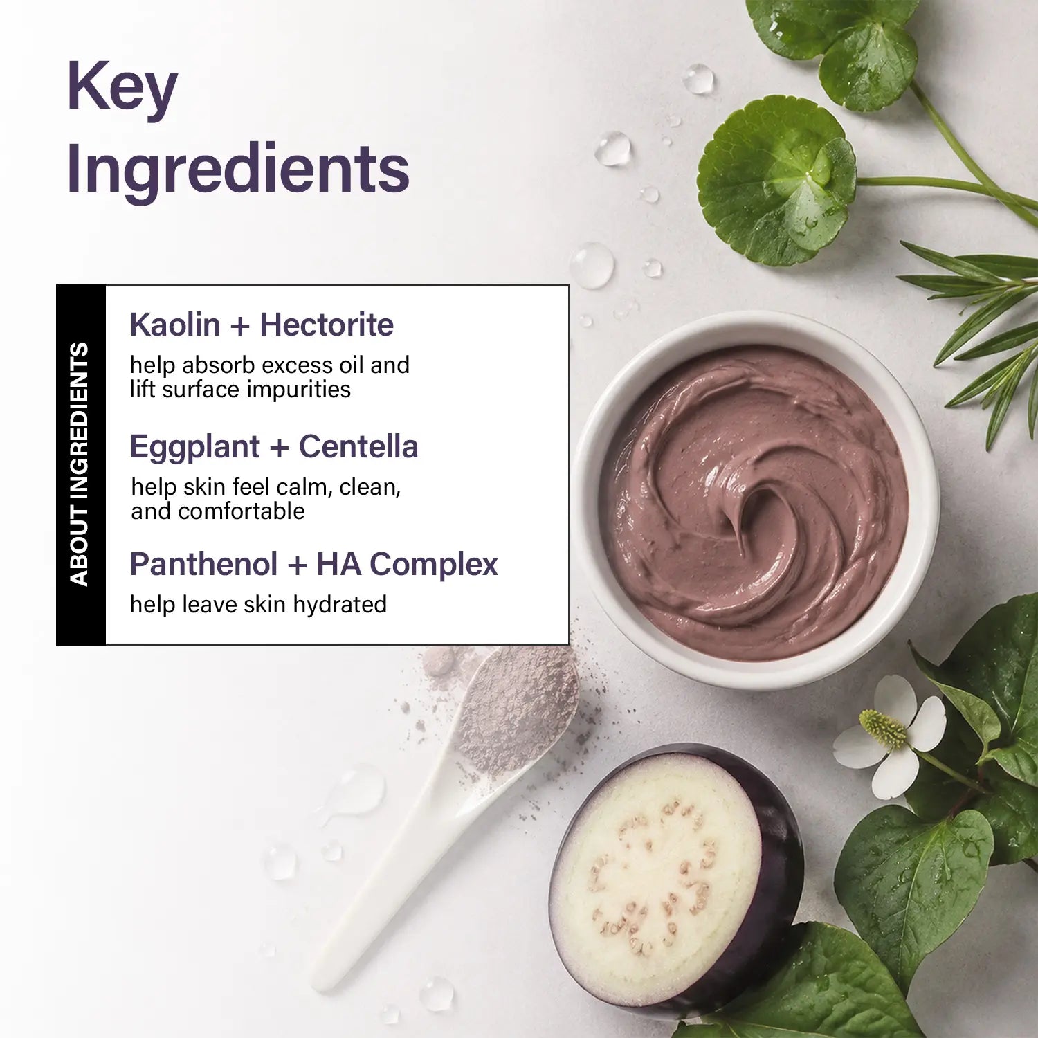 [ Puolern ] Smooth &amp; Clearing Eggplant Clay Mask, Deep Cleansing Face Care with Kaolin, Centella &amp; Hyaluronic Acid, 80 G