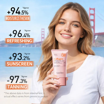 Collagen &amp; Hyaluronic Acid Liquid Sunscreen SPF50+ for Adults - 2-In-1 UV Protection &amp; Moisturizing Sunscreen for Face, Daily Use &amp; Outdoor Activities, Facial, Any, Hydrating, 50Ml, 100G, Self Care Products, Lightweight Gel