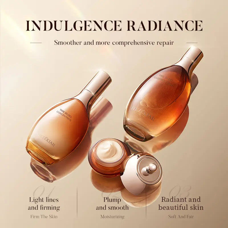 HEZEKIAH Time Gilded Radiance 3-Step Anti-Aging Firming Skincare Set - Moisturizer-Infused, Deeply Hydrates, Smooths Fine Lines, Boosts Skin Elasticity, Hydrate, Firming Set, for Women, Beauty Gift Sets