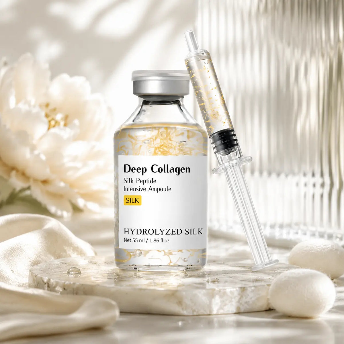 Silk Peptide Collagen Ampoule Serum 55ML | Lightweight Hydrating Face Treatment for Smooth Soft Skin Feel Elasticity Support Texture Care and Healthy Looking Glow Morning Night Skincare Routine Gift Choice Valentines Day Gift for Women