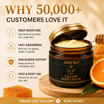 Grass-Fed Beef Tallow Cream with Raw Honey, Deep Moisturizer for Dry Sensitive Skin, Nourishing Face &amp; Body Cream, Natural Clean Skincare for Soft Smooth Skin