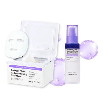 Papa Recipe Collagen PDRN Firming Duo Set – Dual-Phase Mist &amp; Daily Sheet Mask Bundle, Boost Elasticity &amp; Plump Look, Instant Glow, Deep Hydration, Lightweight Korean Skincare