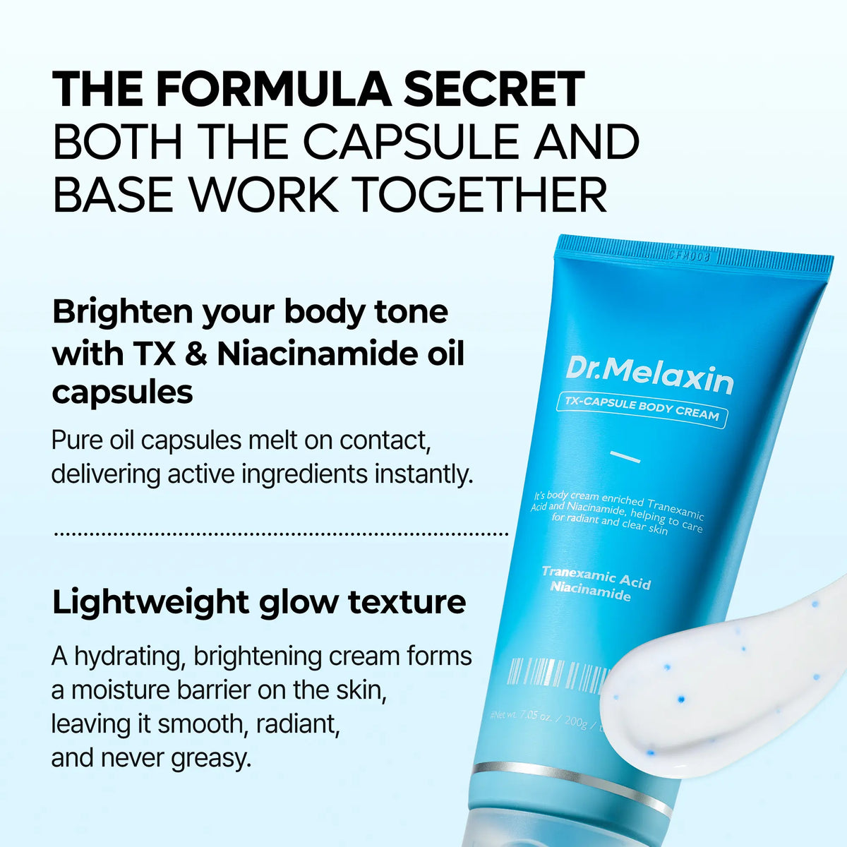 [Dr.Melaxin Official] 2-Step Smoothing Body Glow Routine, Tranexamic Acid Exfoliating Spray &amp; Niacinamide Capsule Cream for Dark Spots &amp; Hyperpigmentation