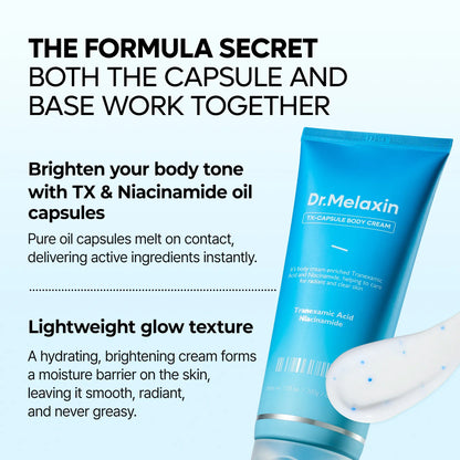 [Dr.Melaxin Official] 2-Step Smoothing Body Glow Routine, Tranexamic Acid Exfoliating Spray &amp; Niacinamide Capsule Cream for Dark Spots &amp; Hyperpigmentation