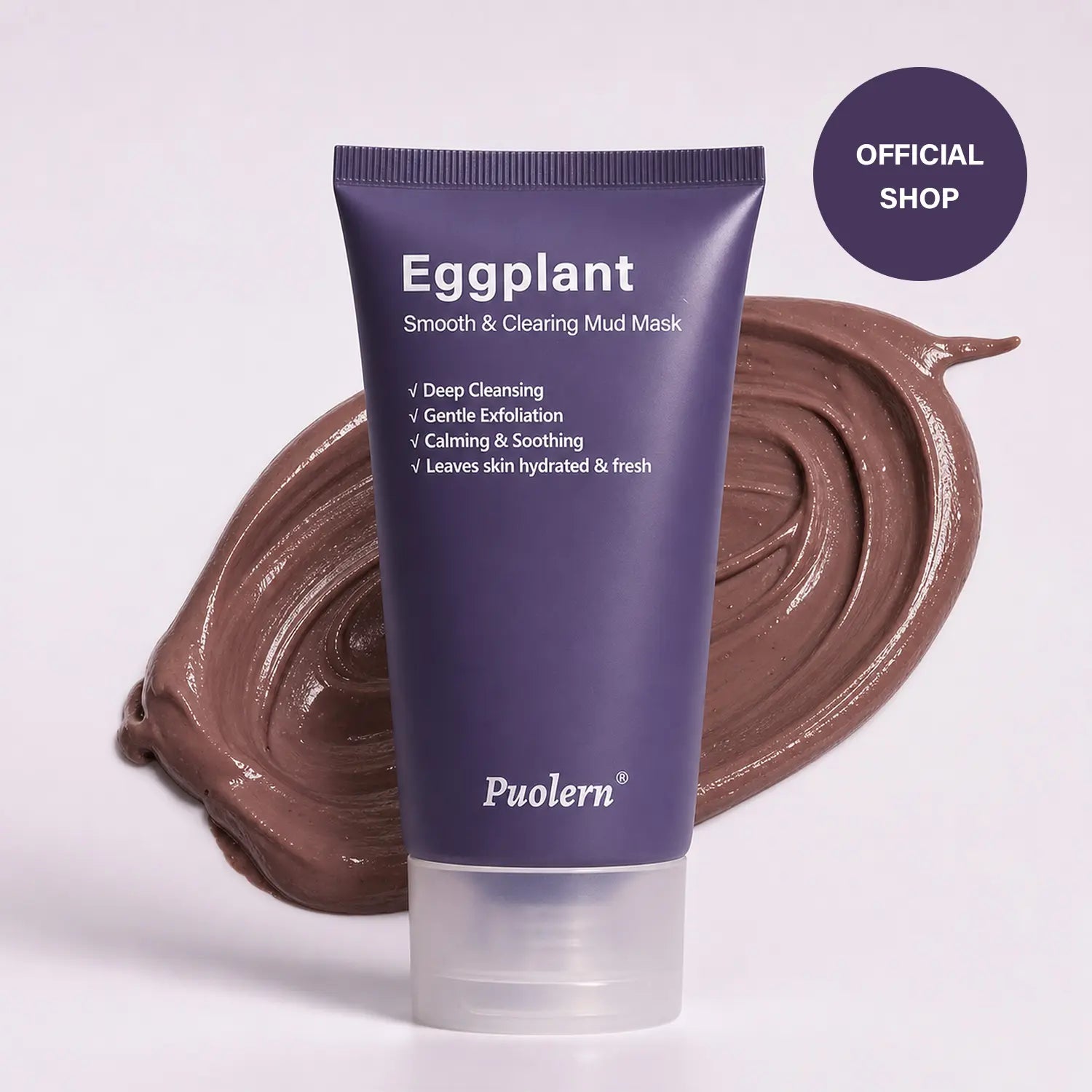 [ Puolern ] Smooth &amp; Clearing Eggplant Clay Mask, Deep Cleansing Face Care with Kaolin, Centella &amp; Hyaluronic Acid, 80 G