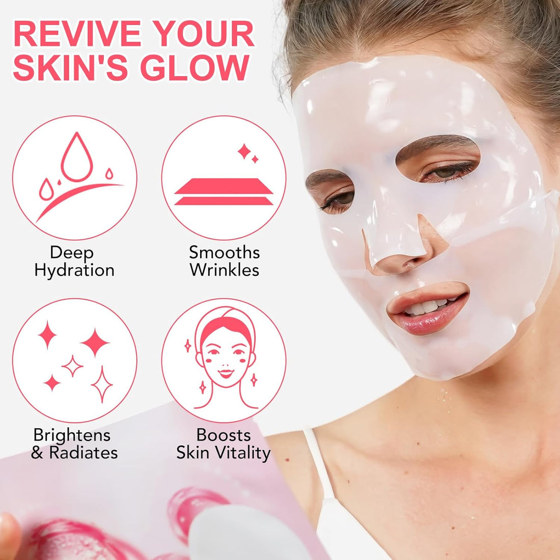 Bio-Collagen Real Deep Mask, Hydrating Overnight Mask, Pore Minimizing, Collagen Overnight Mask for Hydrate, Brighten, Shrink Pores, Soothe, Repair, Korean Face Mask (4P) (Pink)