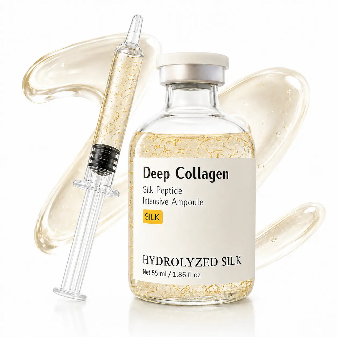 Silk Peptide Collagen Ampoule Serum 55ML | Lightweight Hydrating Face Treatment for Smooth Soft Skin Feel Elasticity Support Texture Care and Healthy Looking Glow Morning Night Skincare Routine Gift Choice Valentines Day Gift for Women