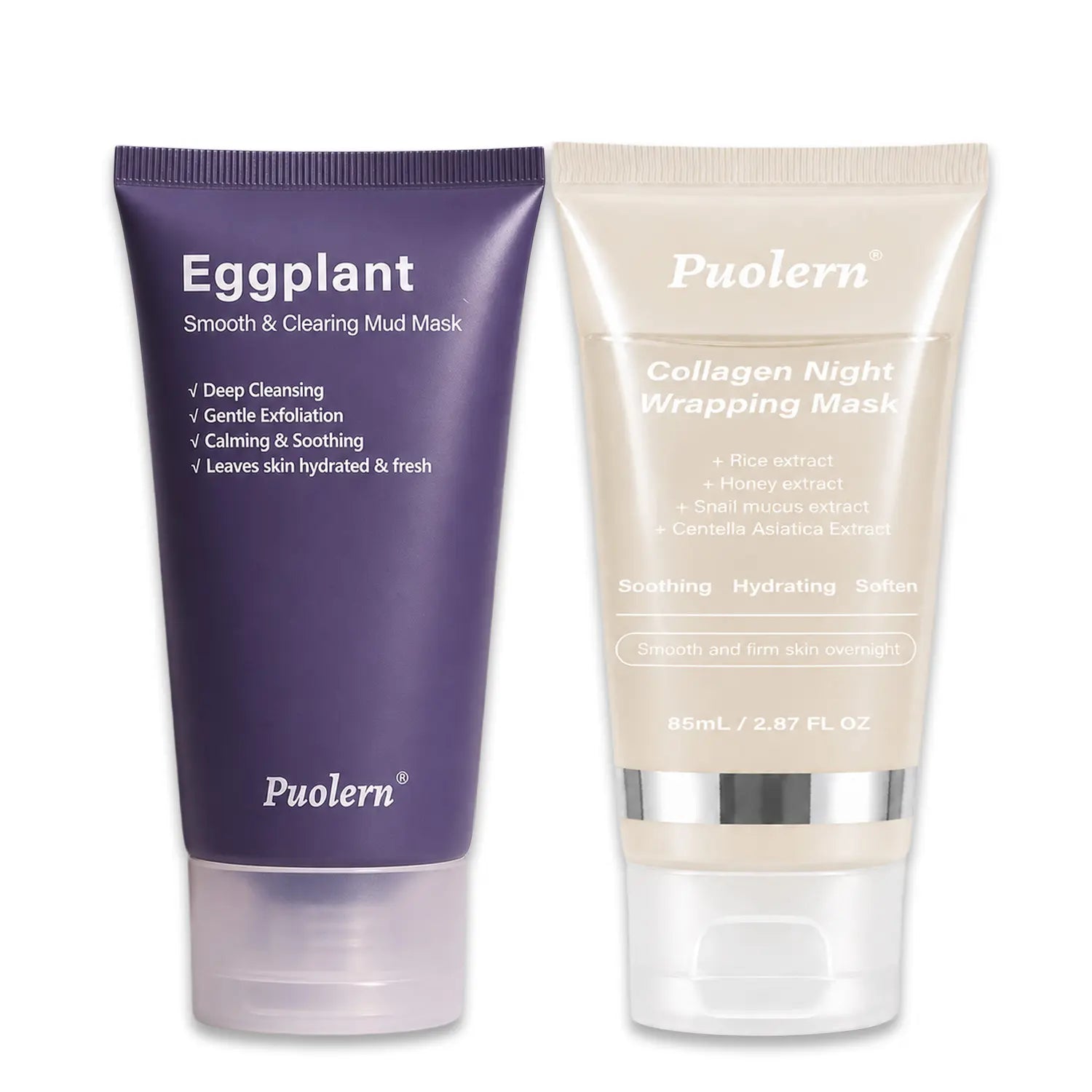[ Puolern ] Smooth &amp; Clearing Eggplant Clay Mask, Deep Cleansing Face Care with Kaolin, Centella &amp; Hyaluronic Acid, 80 G