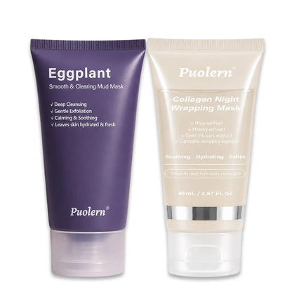 [ Puolern ] Smooth &amp; Clearing Eggplant Clay Mask, Deep Cleansing Face Care with Kaolin, Centella &amp; Hyaluronic Acid, 80 G