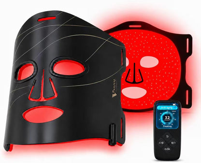 Infrared Red Light Therapy Mask for Face with Rechargeable LCD Controller | 292 Leds 15W Adjustable Time &amp; Intensity, 830Nm 633Nm 590Nm, Ultra-Thin 1.8Mm Flexible Silicone Design, Gen 1 Black Line