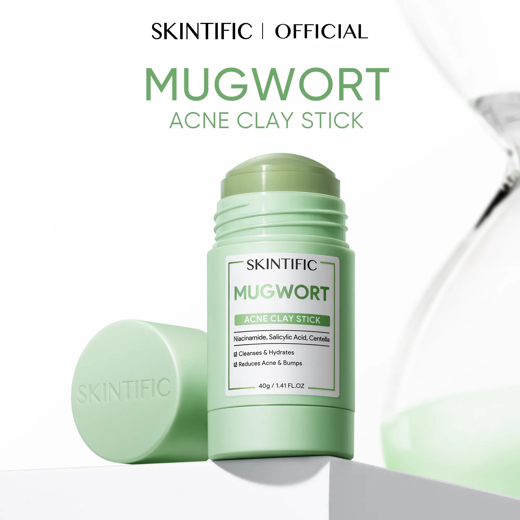 SKINTIFIC Mugwort &amp; Volcano Clay Stick Twin Combo - Glycolic Acid &amp; Salicylic Acid Exfoliating Duo - Gentle Non-Drying Clay Mask Sticks