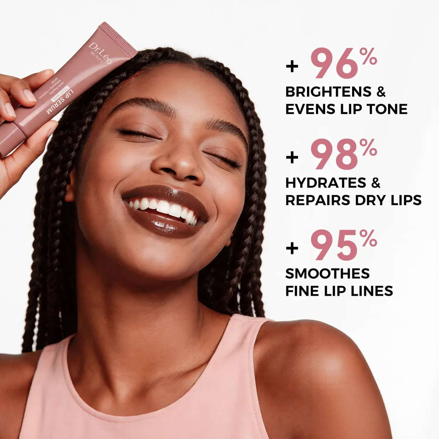 Dr.Leo Tinted Peptide Lip Serum – Brightens Dull-Looking Lips &amp; Smooths Lip Lines, Sheer-To-Buildable Glossy Color + Hydrating Lip Care, Pink Dew / Toast Nude, 15G 