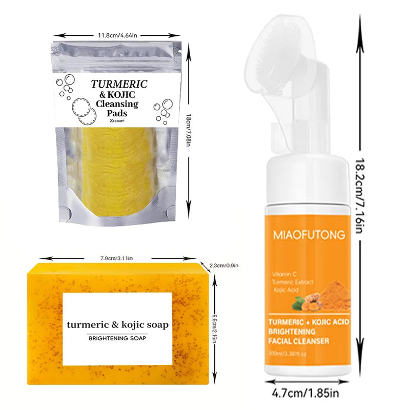 Turmeric Cleanser &amp; Soap Sets Deeply Cleansing Kojic Acid Blackhead Remover Skin Cleansing Oil Control Fade Acne Marks Brighten