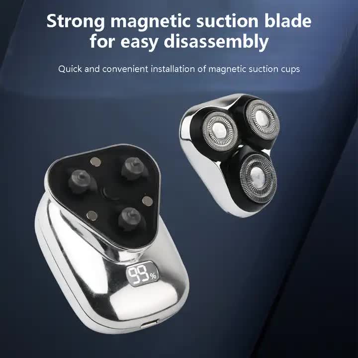 NNEDSZ TS-099 Gray Rechargeable Electric Rotary Shaver for Men with LED Display, USB Charging Cable, and Cleaning Brush - Compact &amp; Portable Design