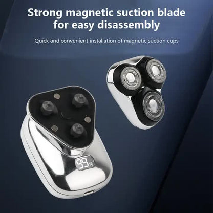 NNEDSZ TS-099 Gray Rechargeable Electric Rotary Shaver for Men with LED Display, USB Charging Cable, and Cleaning Brush - Compact &amp; Portable Design