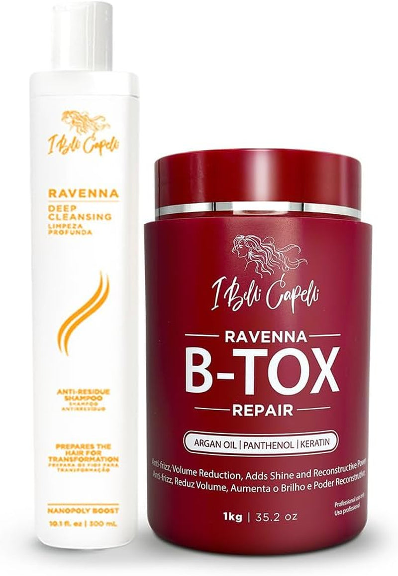 Ibelli Capelli Kit Ravenna Btox Mask Repair 1Kg35.02 Oz anti Residue Shampoo 300Ml10.1 Fl.Oz