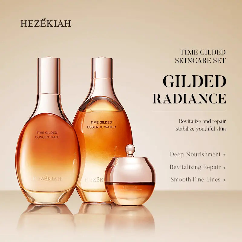 HEZEKIAH Time Gilded Radiance 3-Step Anti-Aging Firming Skincare Set - Moisturizer-Infused, Deeply Hydrates, Smooths Fine Lines, Boosts Skin Elasticity, Hydrate, Firming Set, for Women, Beauty Gift Sets