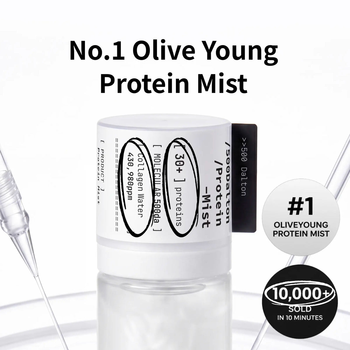 [Millimilli] 500 Dalton Collagen Peptide Complex Protein Mist, Korean Anti-Aging Firming Beauty Product, Hypoallergenic Plumping Self Care Gift for Women, Moisturize Hydrate for Fine Lines/Smile Lines/Loss of Elasticity, 1.86 Fl.Oz