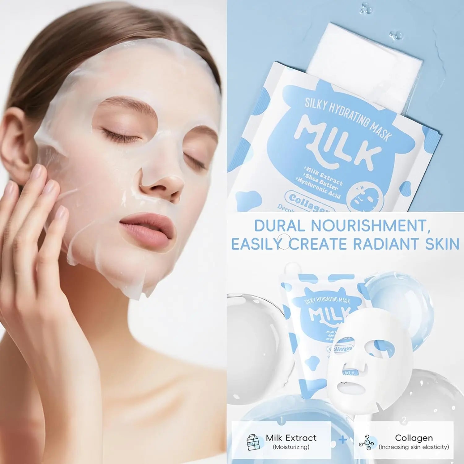 14PCS Milk Skincare Gift Set for Girls &amp; Women, Facial Care Kit with Cleanser, Toner, Serum, Eye Cream, Hand Cream, Face Masks, Headband &amp; Travel Cosmetic Bag, Hydrating &amp; Nourishing Skin Care Set