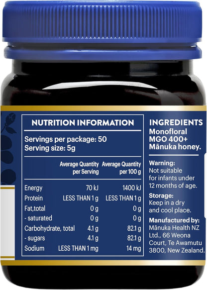 UMF 13+/MGO 400+ Manuka Honey (250G/8.8Oz) | Superfood, Authentic Raw Honey from New Zealand