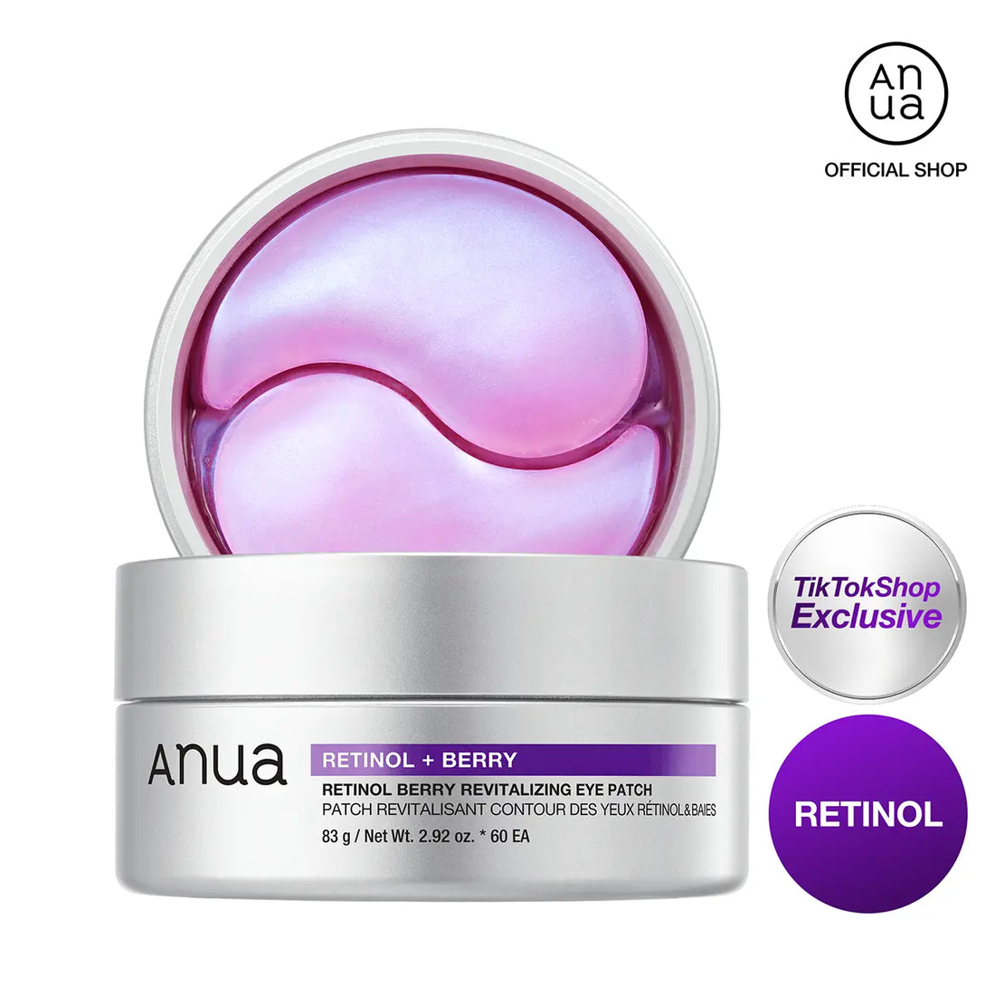 [Anua] Retinol Berry Revitalizing Eye Patch for Wrinkle and Dark Circles(60Ea), 8Hour Plumping Effect in 10 Minutes, Fuller Looking &amp; Lifted Skin, Hyal-Plumping Effect, Brightens Undereye by Antioxidant Berry Extracts, Relieves Puffiness with Caffeine