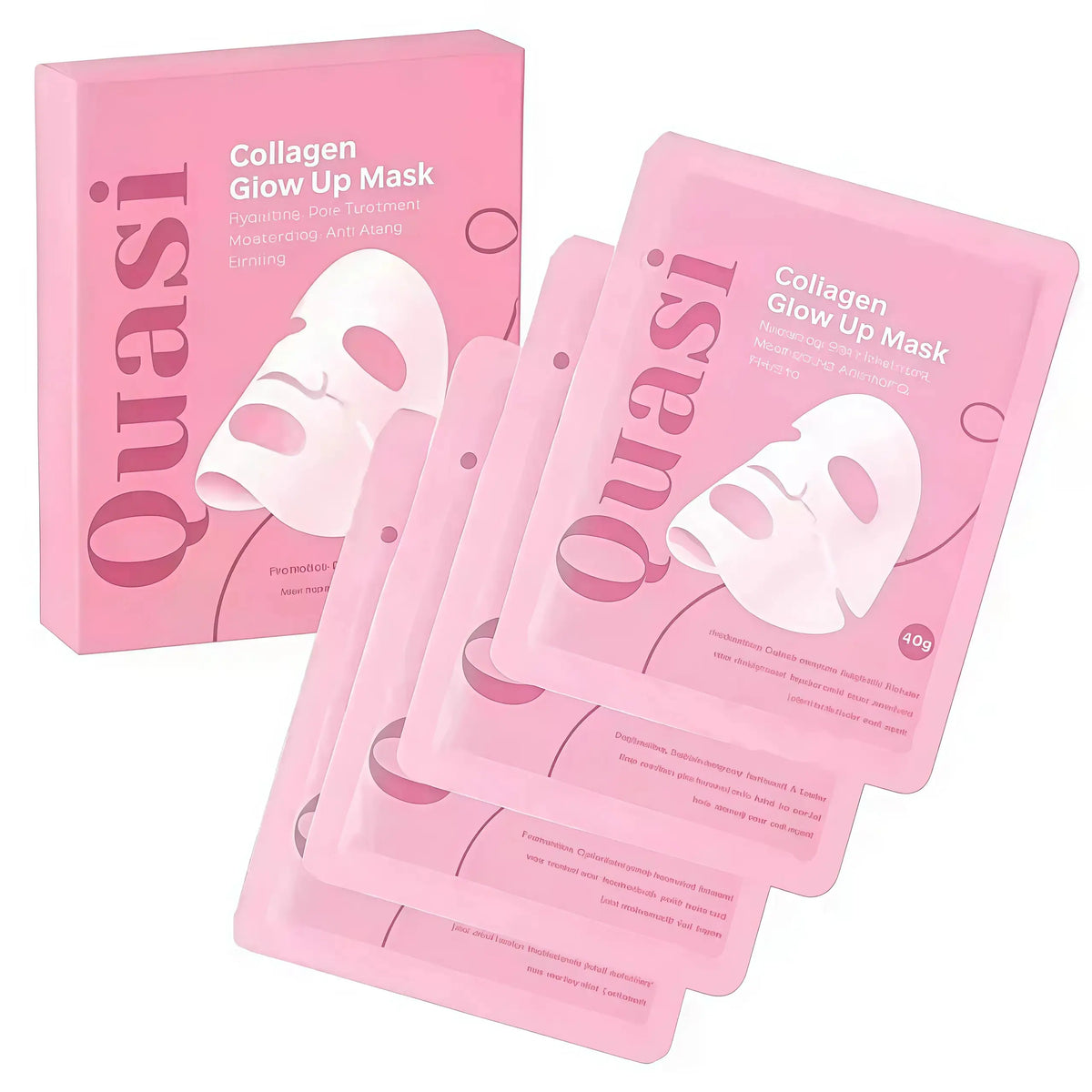 Quasi Collagen Glow up Mask 2.0, Quasi Biocollagen Face Mask, Firm Skin Deep Hydratingmasks for Wrinkle Reduction and Poreminimization - Glow like Glass Skin