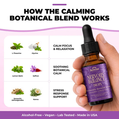Serene Herbs Nervous Balance Drops – Calm Support Liquid, Lavender Lemon, 2 Fl Oz