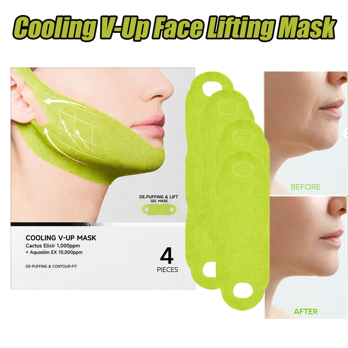 Cooling V-Up Face Lifting Mask Reduce Puffiness &amp; Pore Tightening Contouring Firming Chin Neck V-Shape Facial Patch