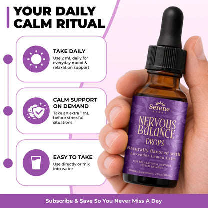 Serene Herbs Nervous Balance Drops – Calm Support Liquid, Lavender Lemon, 2 Fl Oz