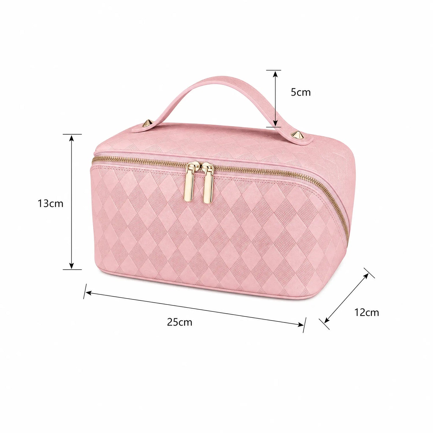 Travel Makeup Bag for Women, Lay-Flat Quilted Cosmetic Organizer, Waterproof and Portable Makeup Bag, Slanted Opening, Toiletry Bag, PU Cosmetic Organizer Bag, Handheld Cosmetic Pouch, Gift for Her