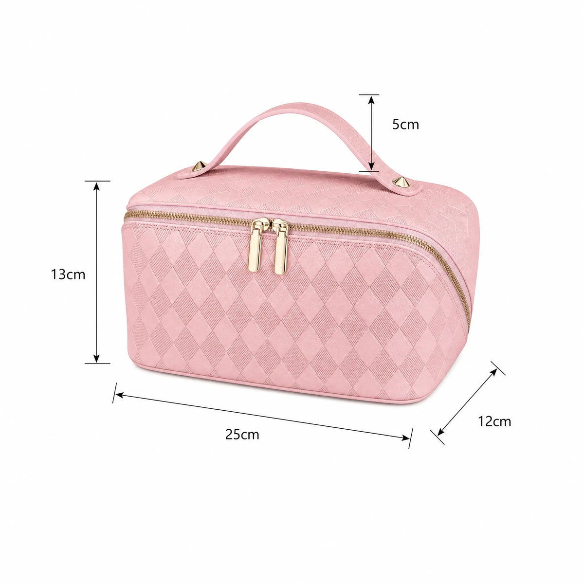 Travel Makeup Bag for Women, Lay-Flat Quilted Cosmetic Organizer, Waterproof and Portable Makeup Bag, Slanted Opening, Toiletry Bag, PU Cosmetic Organizer Bag, Handheld Cosmetic Pouch, Gift for Her