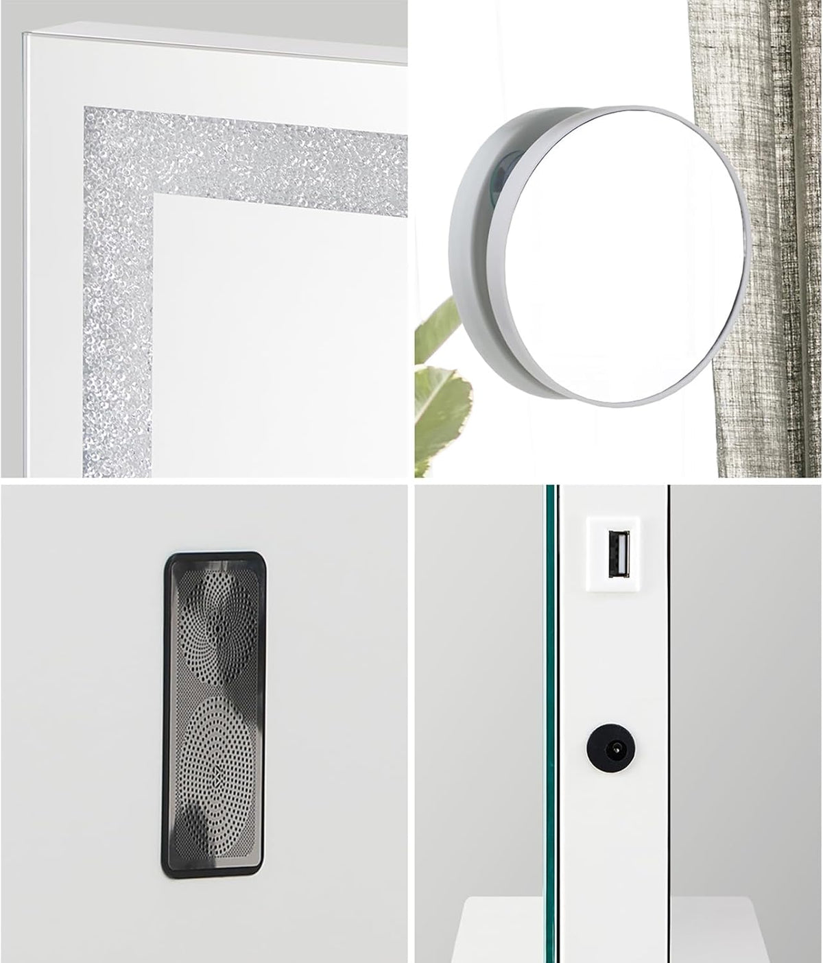 Hollywood Mirror Dimmable LED Bluetooth USB 10X Mag 58X49Cm