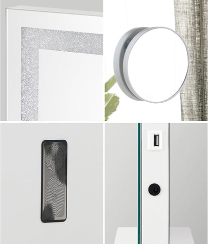 Hollywood Mirror Dimmable LED Bluetooth USB 10X Mag 58X49Cm