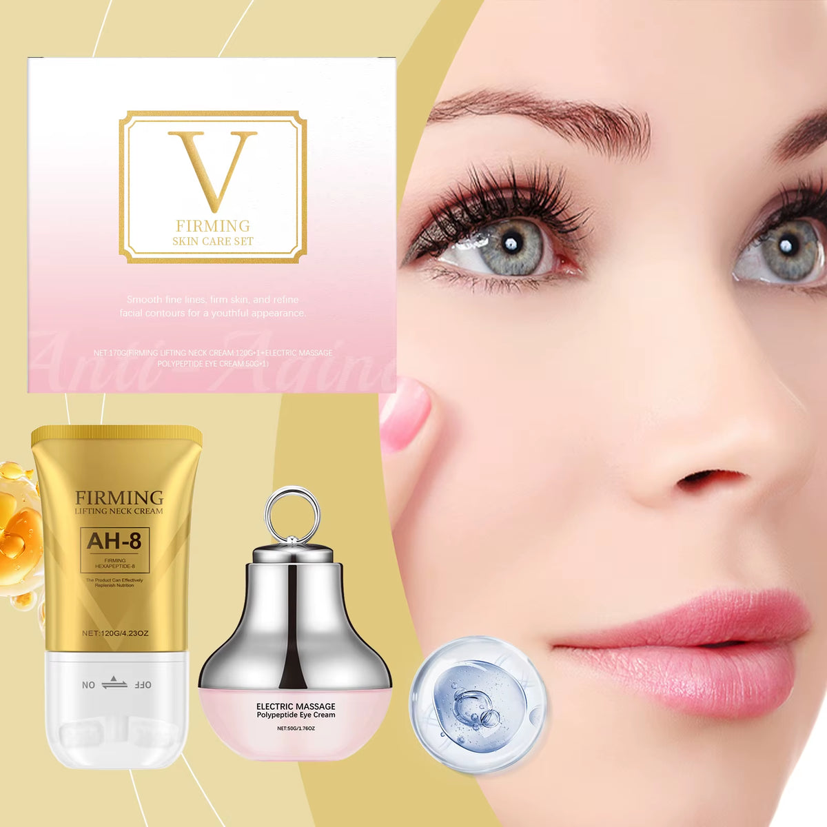 AH-8 Neck Eye Care Set Electric Massage Eye Cream Neck Firming Lotion Smooth Fine Lines Moisturize Tighten Revitalizing Skincare