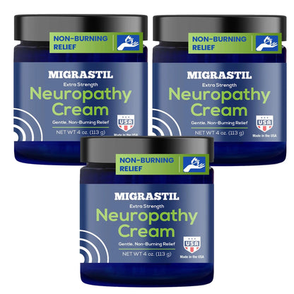 Migrastil Neuropathy Cream - Soothing Cream 3-Pack for Feet, Legs, Hands, Etc. Aloe Shea Butter Gentle Clove Moisturizing Body Care Daily. HSA/FSA Eligible