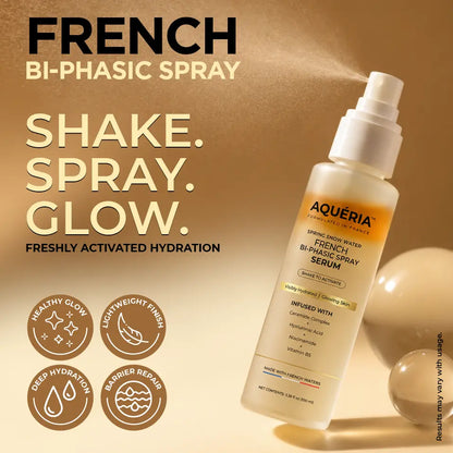 Aqueria French Spray Serum | Hydrated, Glowing Skin Mist with Hyaluronic Acid, Niacinamide, Vitamin B5 &amp; Ceramides | Barrier Repair + Makeup-Friendly Glass Skin for Hydrated, Brighter, Glowing Skin, with French Waters &amp; French Actives