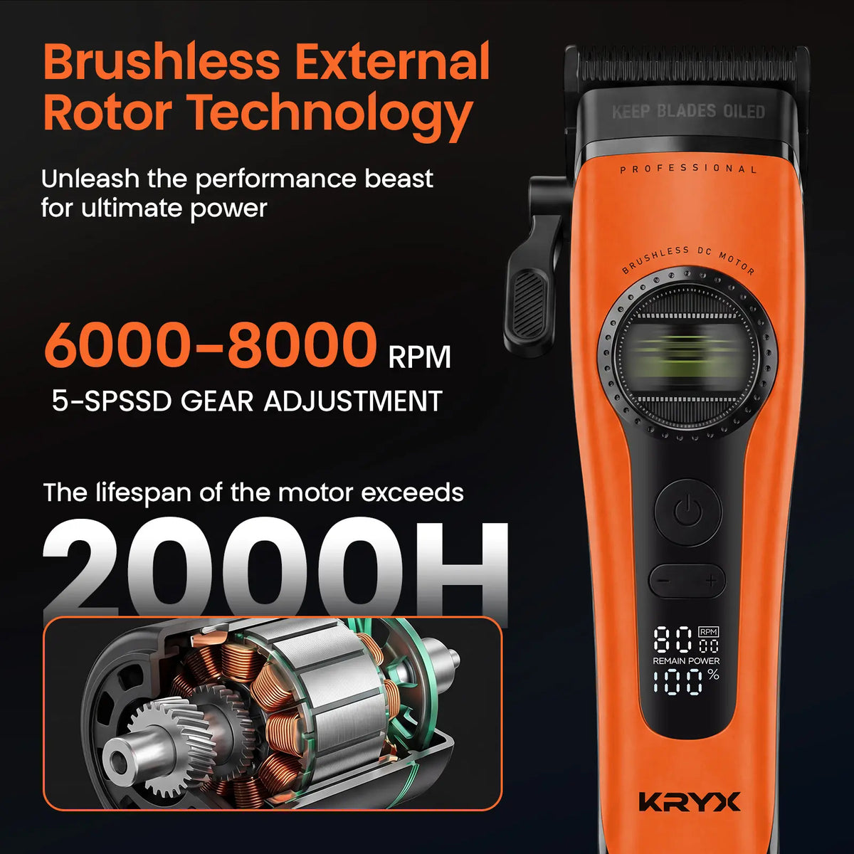 Professional Hair Clippers for Men Outer-Rotor Motor Hair Trimmer Dlc-Blade Barber Clipper for Hair Cutting Cordless Electric Clippers Hair Cutter