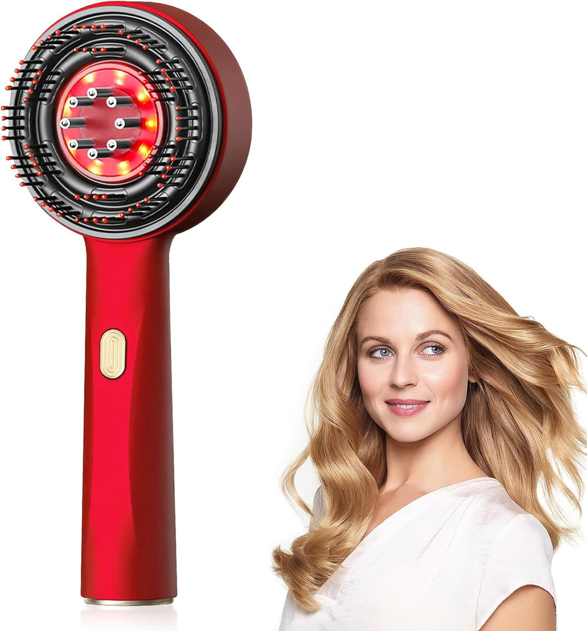 Electric Scalp Massager with Red Light, Hair Massager Brush with Oil Applicator, IPX7 Waterproof Cordless Head Scratcher, 3 Modes for Scalp Care &amp; Hair Growth(Red）