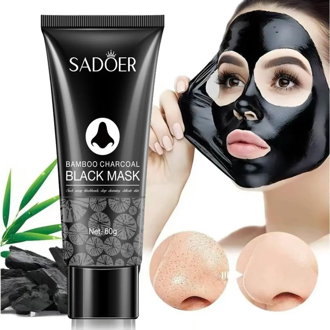 Blackhead Removal Peeling Mask Bamboo Charcoal Deep Pore Cleansing for Face &amp; Nose 60Ml Gentle Exfoliation Flawless Clear Comfort Facial Daily Skin Repair