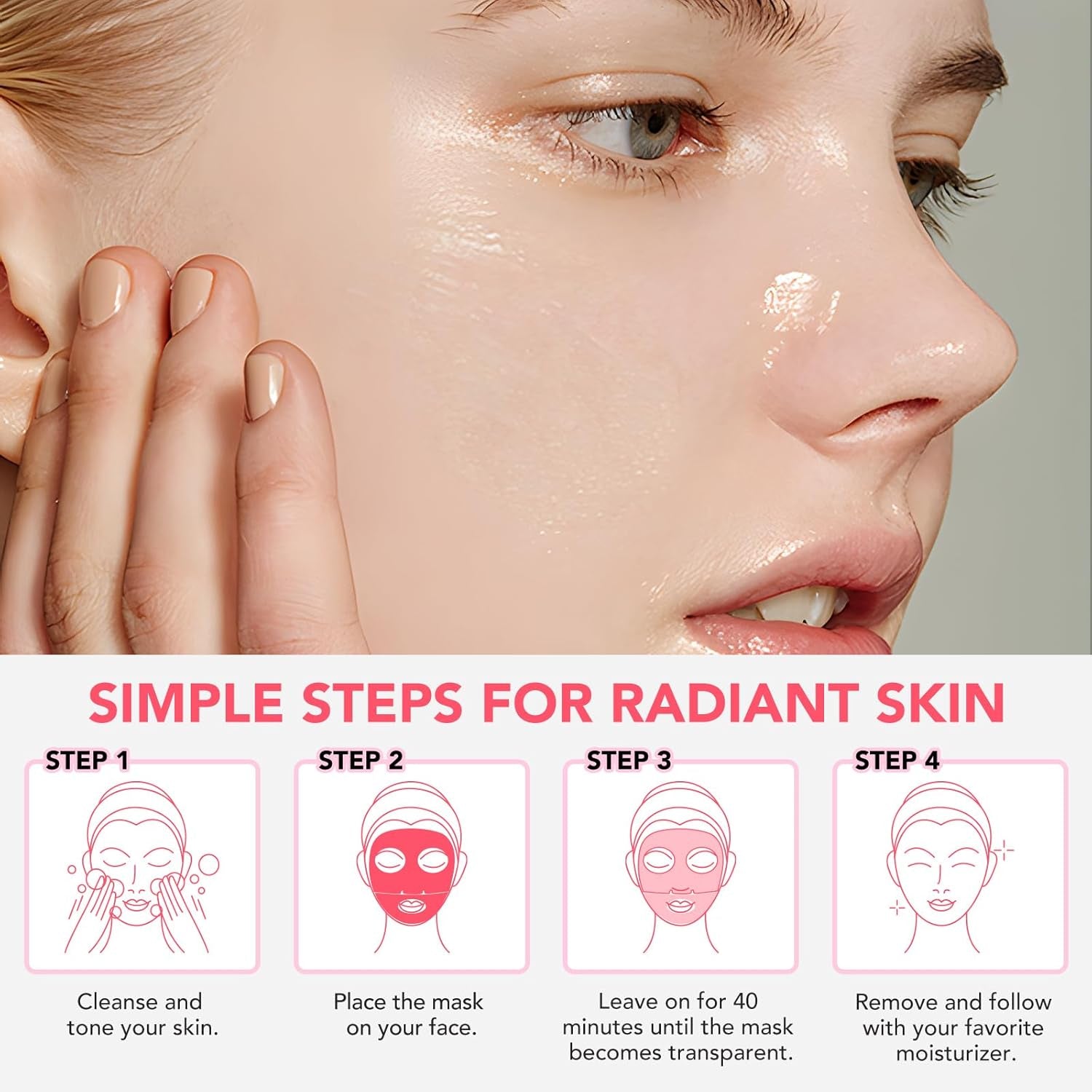 Bio-Collagen Real Deep Mask, Hydrating Overnight Mask, Pore Minimizing, Collagen Overnight Mask for Hydrate, Brighten, Shrink Pores, Soothe, Repair, Korean Face Mask (4P) (Pink)