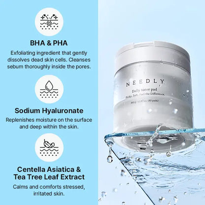 NEEDLY Daily Toner Pad 365G (80 Pads) | BHA &amp; PHA Exfoliating Toner Pad | Pore Care &amp; Hydrating Facial Pad